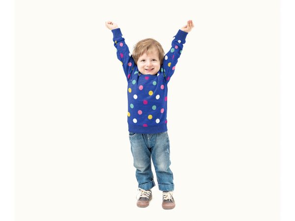 French Terry Big Dots bunt auf Royalblau Mode – Bild 2